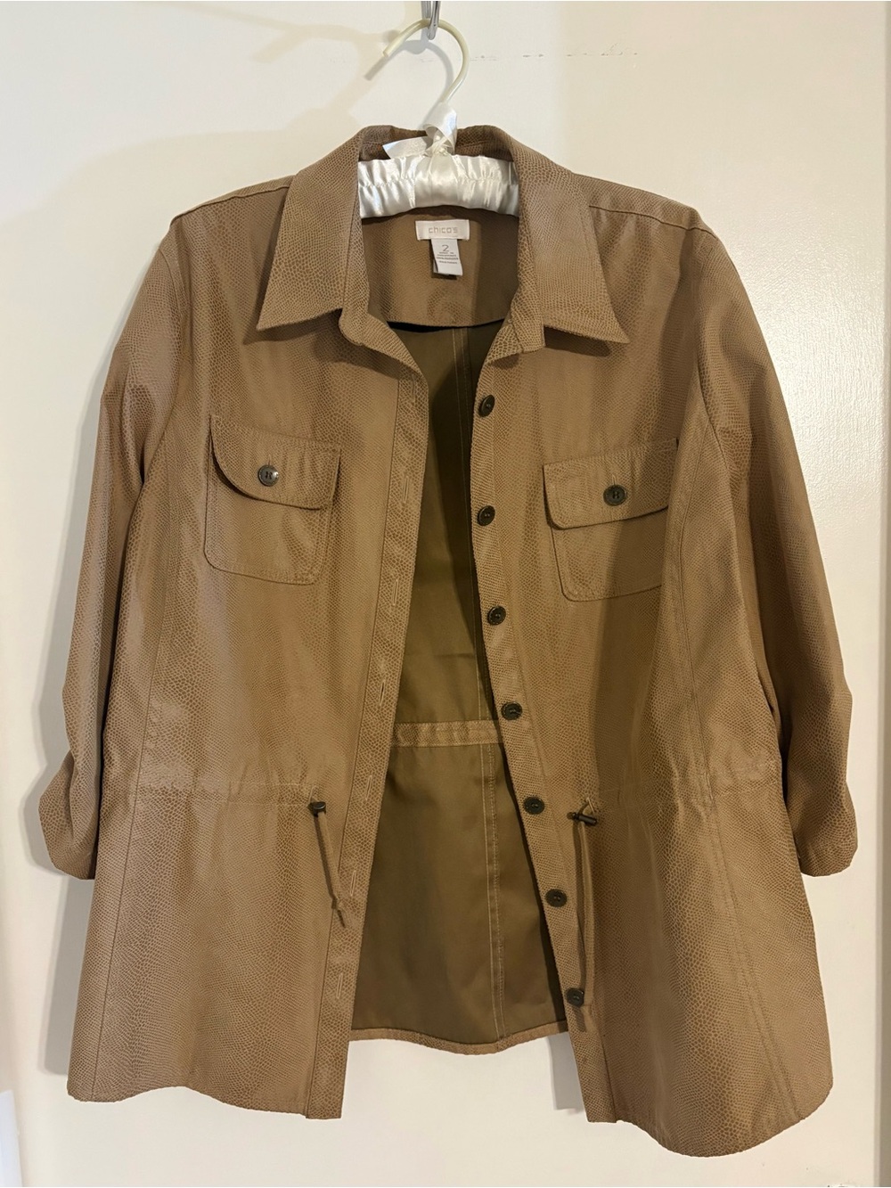 Chico's Tan Utility Drawstring Jacket - Picture 3 of 5